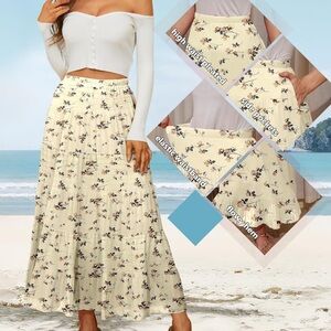 Floral Maxi Skirt XXL | Boho Flowy Elastic Waist Pleated Skirt | NWT